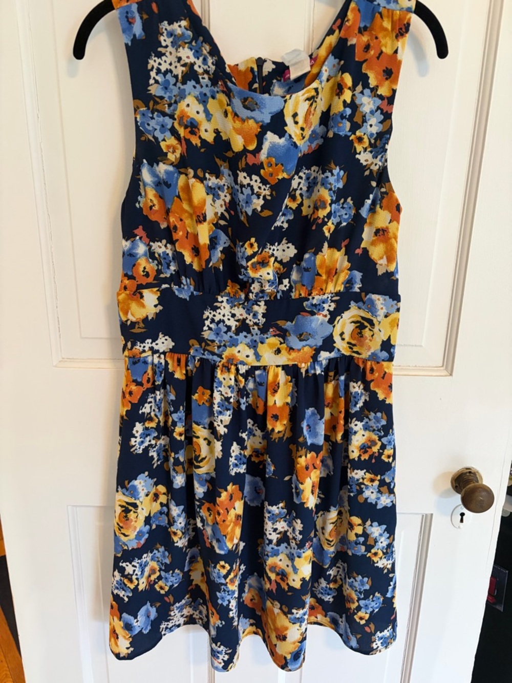 ModCloth Next Up Nashville Navy Yellow Orange Floral Aline Dress with Pockets